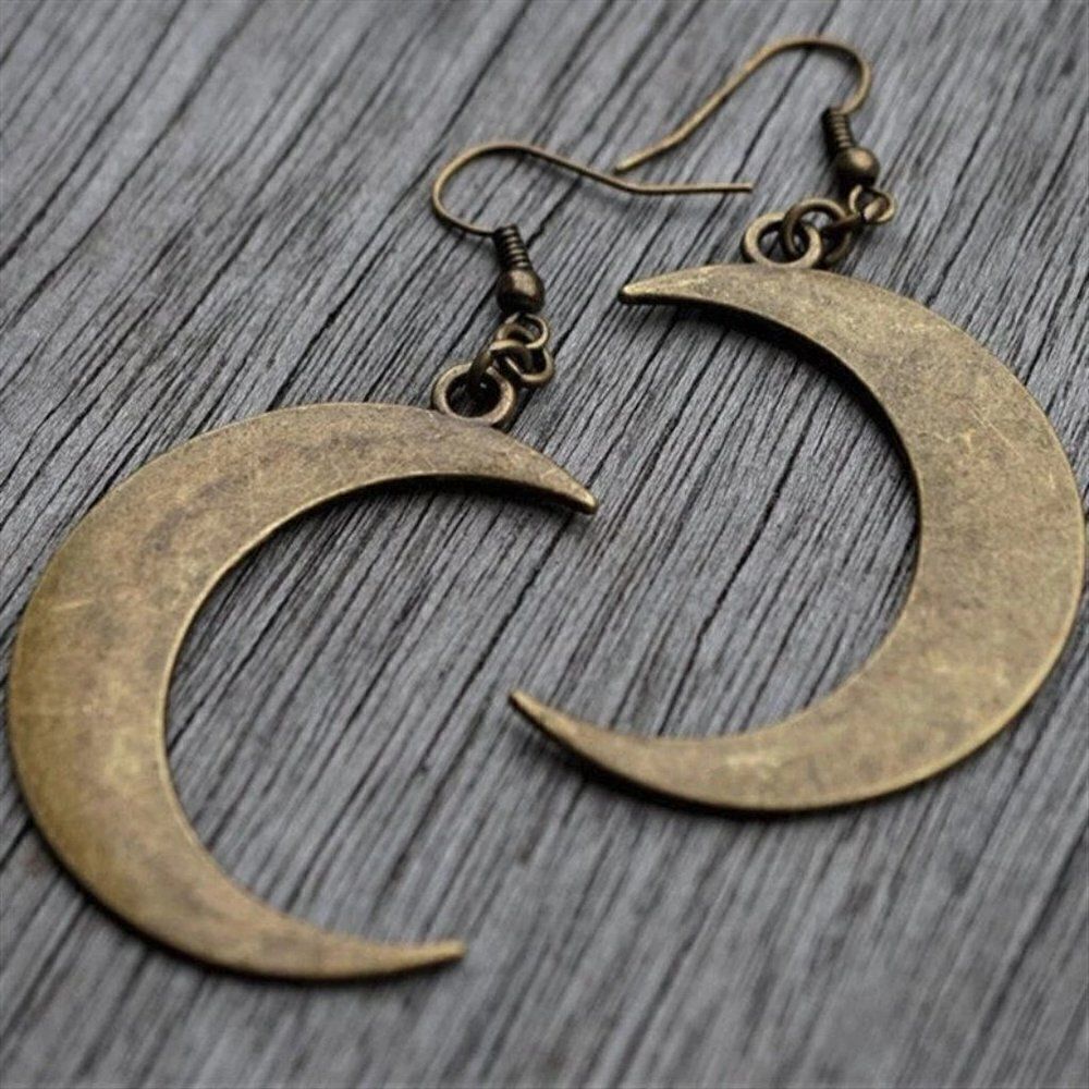 🌙 Brushed Brass Crescent Moon Dangle Earrings 🌙